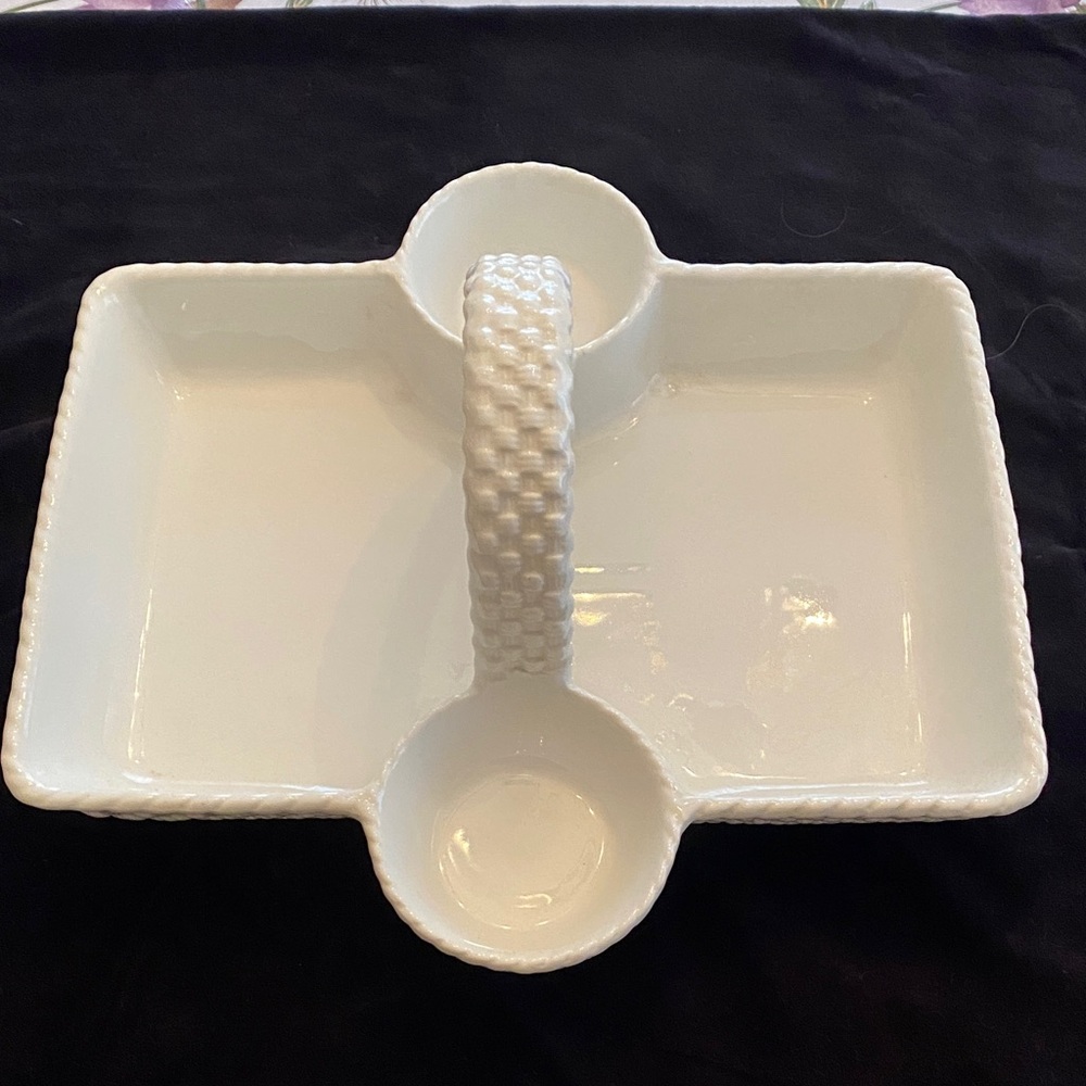 Elegant White Ceramic Serving Tray with Handle